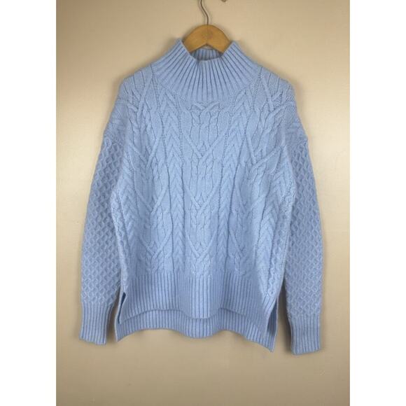 Nordstrom Cable Knit Mock Neck Light Blue Sweater Womens Size XS - Picture 2 of 15